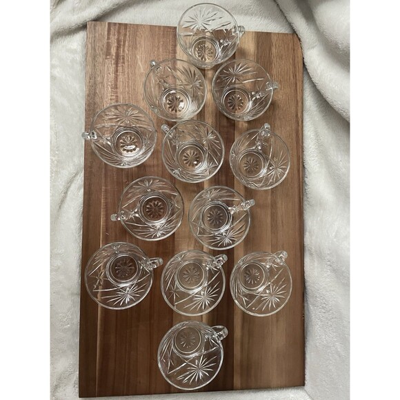 Vintage Mid Century Modern Glass Punch Bowl, (12) glass mugs & Ladle - Picture 5 of 5